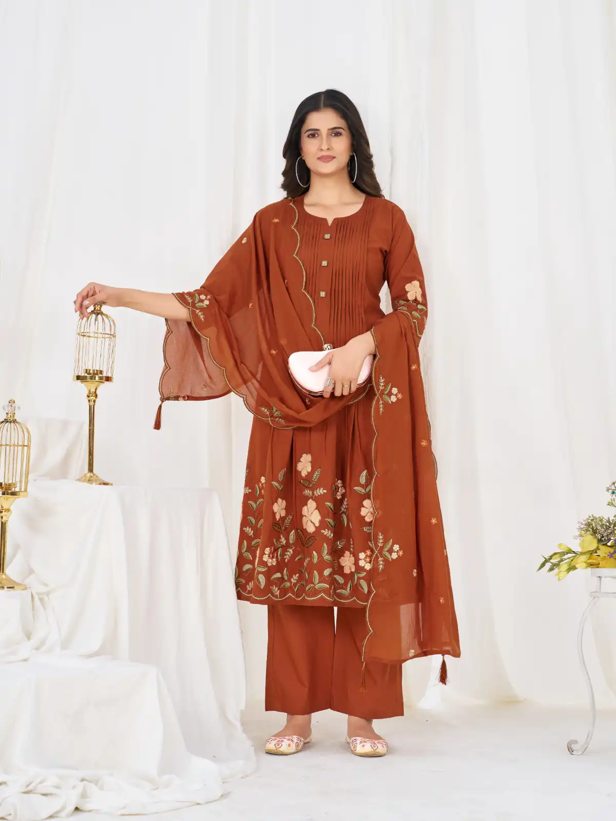 DIVA 159 Rust with Embroidery Work & Cut Work Brown Pure Cotton Salwar Suit . Exclusive Offer ₹2499. Delivery 4-6 Working Days. Shop now. | Jump Suits, Salwar suit, Casual Suits, Creative suits, Designer Suits, Palazzo Suits, Party Wear Suits, Patiala Suits, Straight Suits