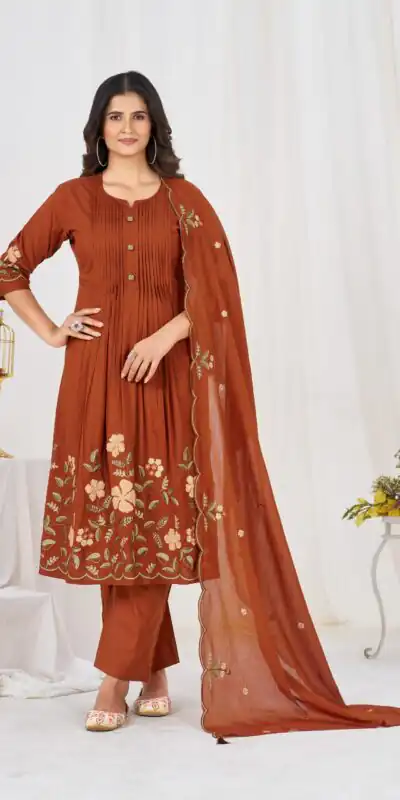 DIVA 159 Rust with Embroidery Work & Cut Work Brown Pure Cotton Salwar Suit . Exclusive Offer ₹2499. Delivery 4-6 Working Days. Shop now. | Jump Suits, Salwar suit, Casual Suits, Creative suits, Designer Suits, Palazzo Suits, Party Wear Suits, Patiala Suits, Straight Suits