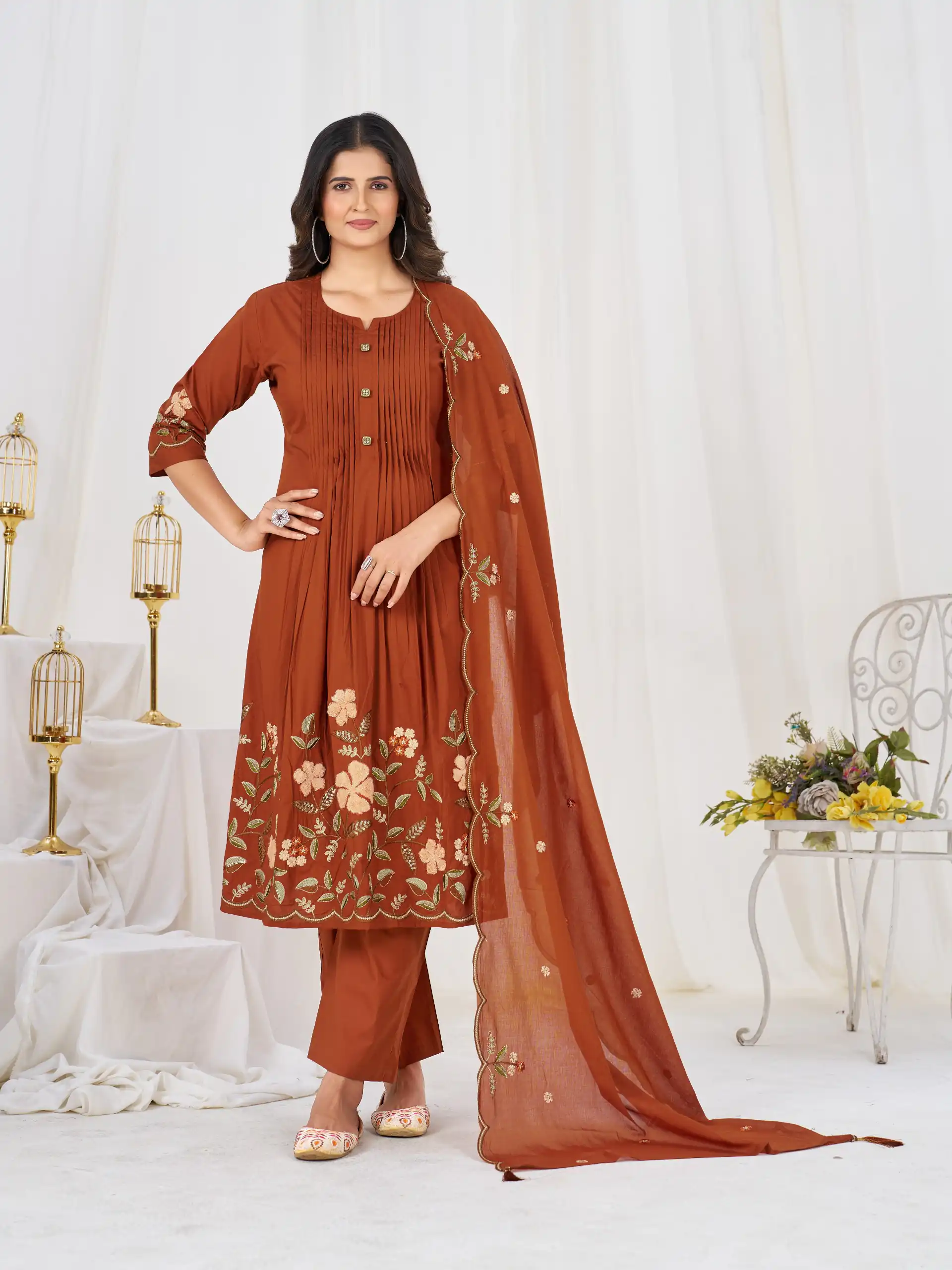 DIVA 159 Rust with Embroidery Work & Cut Work Brown Pure Cotton Salwar Suit . Exclusive Offer ₹2499. Delivery 4-6 Working Days. Shop now. | Jump Suits, Salwar suit, Casual Suits, Creative suits, Designer Suits, Palazzo Suits, Party Wear Suits, Patiala Suits, Straight Suits