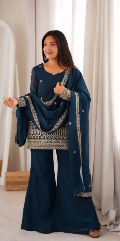 KB 309 Teal Blue | Teal Blue Crunchy Silk Salwar Suit with Sequins Work & Embroidery Work. Grab it for ₹2049. Delivery 4-6 Working Days. Shop now. | Jump Suits, Salwar suit, Casual Suits, Creative suits, Designer Suits, Palazzo Suits, Party Wear Suits, Patiala Suits, Straight Suits