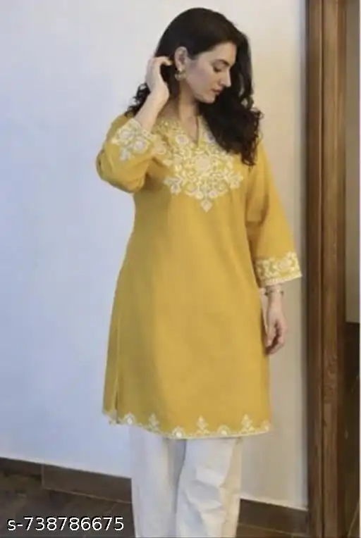 MF 1000 Yellow Colour Rayon Cotton Kurti with Embroidery Work. Introductory Price ₹1449. Delivery 4-6 Working Days. Shop now. | Kurti, Bollywood Kurti, Creative Kurtis, Designer Kurti, Party Wear Kurti, Selfie Kurti