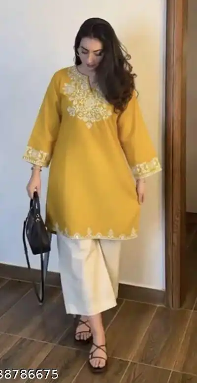 MF 1000 Yellow Colour Rayon Cotton Kurti with Embroidery Work. Introductory Price ₹1449. Delivery 4-6 Working Days. Shop now. | Kurti, Bollywood Kurti, Creative Kurtis, Designer Kurti, Party Wear Kurti, Selfie Kurti