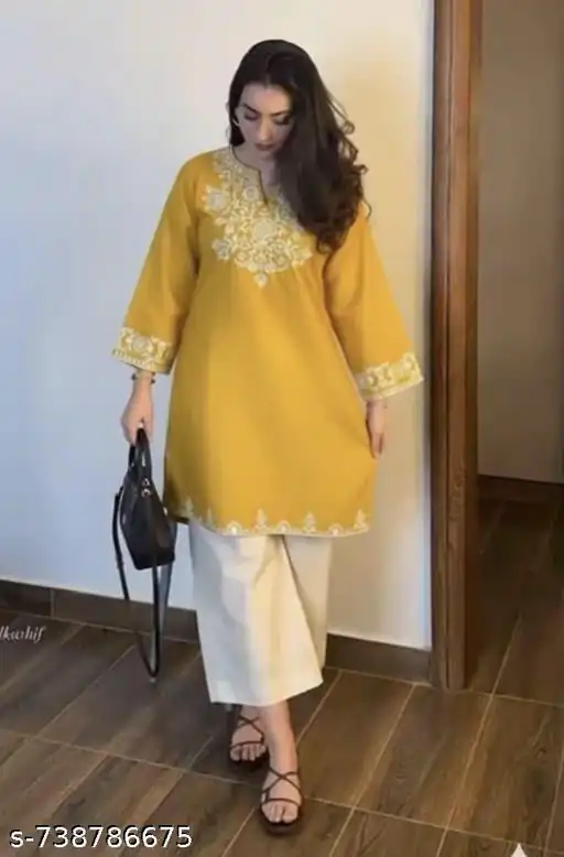 MF 1000 Yellow Colour Rayon Cotton Kurti with Embroidery Work. Introductory Price ₹1449. Delivery 4-6 Working Days. Shop now. | Kurti, Bollywood Kurti, Creative Kurtis, Designer Kurti, Party Wear Kurti, Selfie Kurti