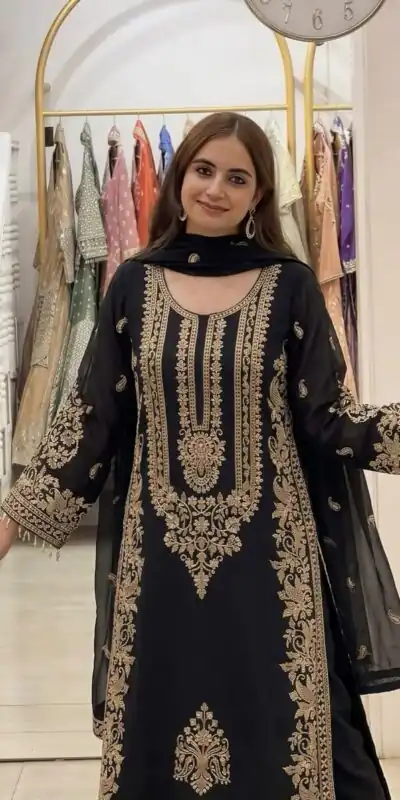 SR 1716 Black Colour Faux Georgette Salwar Suit with Lace Work. Introductory Price ₹2449. Delivery 4-6 Working Days. Shop now. | Jump Suits, Salwar suit, Casual Suits, Creative suits, Designer Suits, Palazzo Suits, Party Wear Suits, Patiala Suits, Straight Suits