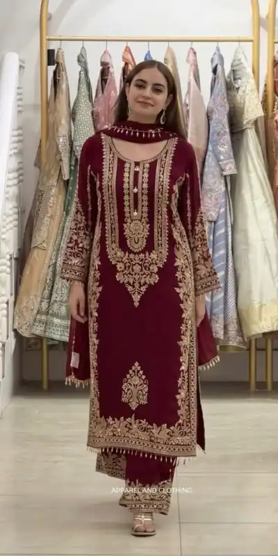 SR 1716 Maroon Colour Faux Georgette Salwar Suit with Lace Work. Introductory Price ₹2449. Delivery 4-6 Working Days. Shop now. | Jump Suits, Salwar suit, Casual Suits, Creative suits, Designer Suits, Palazzo Suits, Party Wear Suits, Patiala Suits, Straight Suits