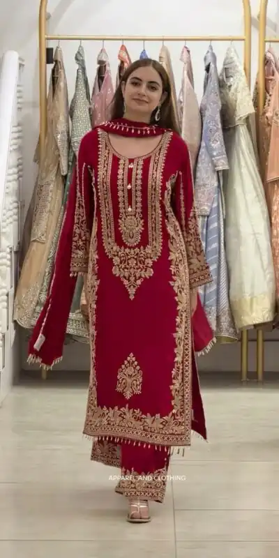 SR 1716 Red Colour Faux Georgette Salwar Suit with Lace Work. Introductory Price ₹2449. Delivery 4-6 Working Days. Shop now. | Jump Suits, Salwar suit, Casual Suits, Creative suits, Designer Suits, Palazzo Suits, Party Wear Suits, Patiala Suits, Straight Suits