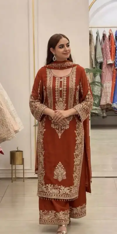 SR 1716 Rust Colour Faux Georgette Salwar Suit with Lace Work. Introductory Price ₹2449. Delivery 4-6 Working Days. Shop now. | Jump Suits, Salwar suit, Casual Suits, Creative suits, Designer Suits, Palazzo Suits, Party Wear Suits, Patiala Suits, Straight Suits