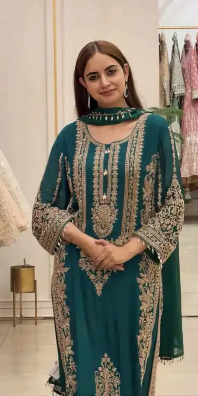 SR 1716 Teal Colour Faux Georgette Salwar Suit with Lace Work. Introductory Price ₹2449. Delivery 4-6 Working Days. Shop now. | Jump Suits, Salwar suit, Casual Suits, Creative suits, Designer Suits, Palazzo Suits, Party Wear Suits, Patiala Suits, Straight Suits