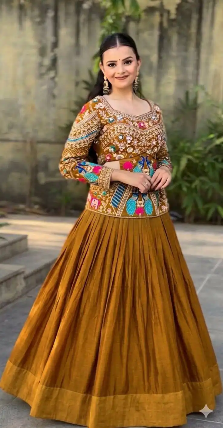 PC 579 Mustered Chinon silk Lehenga Choli with Sequins Work & Embroidery Work. Now at just ₹2749. Delivery 4-6 Working Days. Shop now. | Lehenga, Bollywood Lehenga, Creative Lehenga, Designer Lehenga, Embroidered Lehenga, Party Wear Lehenga