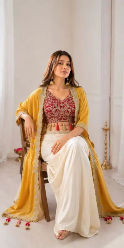 Perfect for Wedding, Party, Festival Celebrations, Holi, Pooja – BB 48 Yellow Yellow Crepe Silk Dhoti Suit. Introductory Price ₹2099. Delivery 4-6 Working | Jump Suits, Salwar suit, Casual Suits, Creative suits, Designer Suits, Palazzo Suits, Party Wear Suits, Patiala Suits, Straight Suits