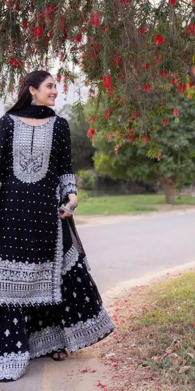 ZB 5064 Black Faux Georgette Salwar Suit with Embroidery Work. Available at ₹2049 only. Delivery 4-6 Working Days. Shop now. | Jump Suits, Salwar suit, Casual Suits, Creative suits, Designer Suits, Palazzo Suits, Party Wear Suits, Patiala Suits, Straight Suits