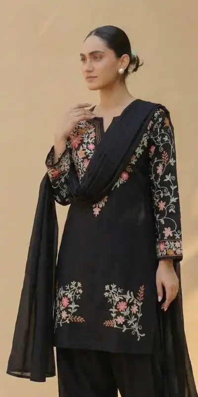 ND 5058 Black | Black Roman Silk Salwar Suit with Embroidery Work. Grab it for ₹2099. Delivery 4-6 Working Days. Shop now. | Jump Suits, Salwar suit, Casual Suits, Creative suits, Designer Suits, Palazzo Suits, Party Wear Suits, Patiala Suits, Straight Suits