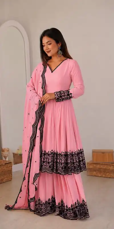SP 71 Dusty Pink Faux Georgette Salwar Suit with Embroidery Work. Available at ₹2499 only. Delivery 4-6 Working Days. Shop now. | Jump Suits, Salwar suit, Casual Suits, Creative suits, Designer Suits, Palazzo Suits, Party Wear Suits, Patiala Suits, Straight Suits