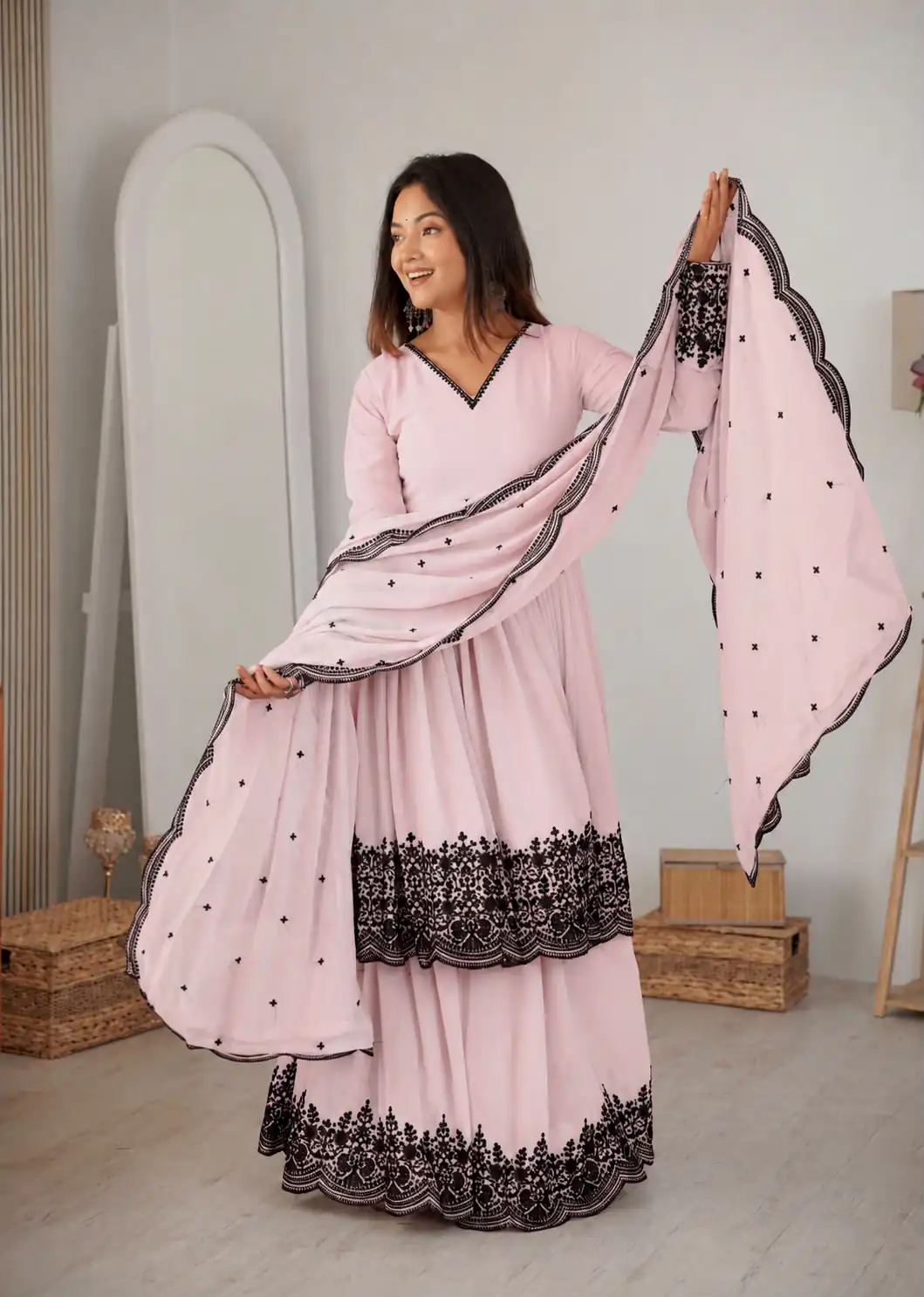 SP 71 Pink Faux Georgette Salwar Suit with Embroidery Work. Available at ₹2499 only. Delivery 4-6 Working Days. Shop now. | Jump Suits, Salwar suit, Casual Suits, Creative suits, Designer Suits, Palazzo Suits, Party Wear Suits, Patiala Suits, Straight Suits