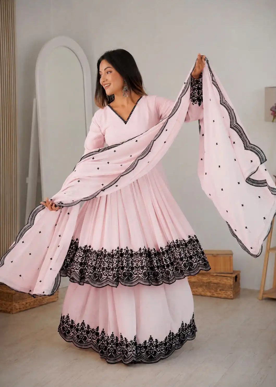 SP 71 Pink Faux Georgette Salwar Suit with Embroidery Work. Available at ₹2499 only. Delivery 4-6 Working Days. Shop now. | Jump Suits, Salwar suit, Casual Suits, Creative suits, Designer Suits, Palazzo Suits, Party Wear Suits, Patiala Suits, Straight Suits
