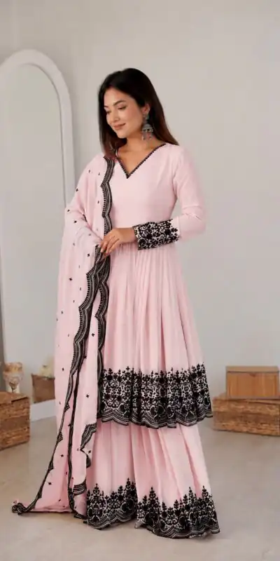 SP 71 Pink Faux Georgette Salwar Suit with Embroidery Work. Available at ₹2499 only. Delivery 4-6 Working Days. Shop now. | Jump Suits, Salwar suit, Casual Suits, Creative suits, Designer Suits, Palazzo Suits, Party Wear Suits, Patiala Suits, Straight Suits