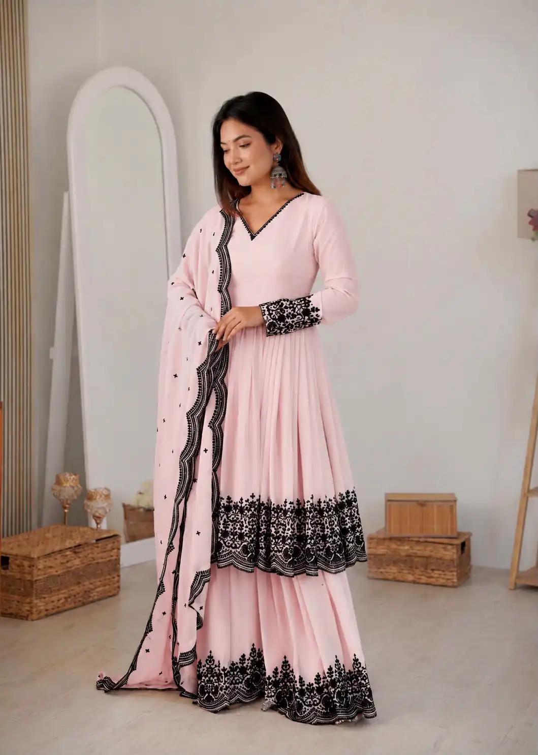 SP 71 Pink Faux Georgette Salwar Suit with Embroidery Work. Available at ₹2499 only. Delivery 4-6 Working Days. Shop now. | Jump Suits, Salwar suit, Casual Suits, Creative suits, Designer Suits, Palazzo Suits, Party Wear Suits, Patiala Suits, Straight Suits