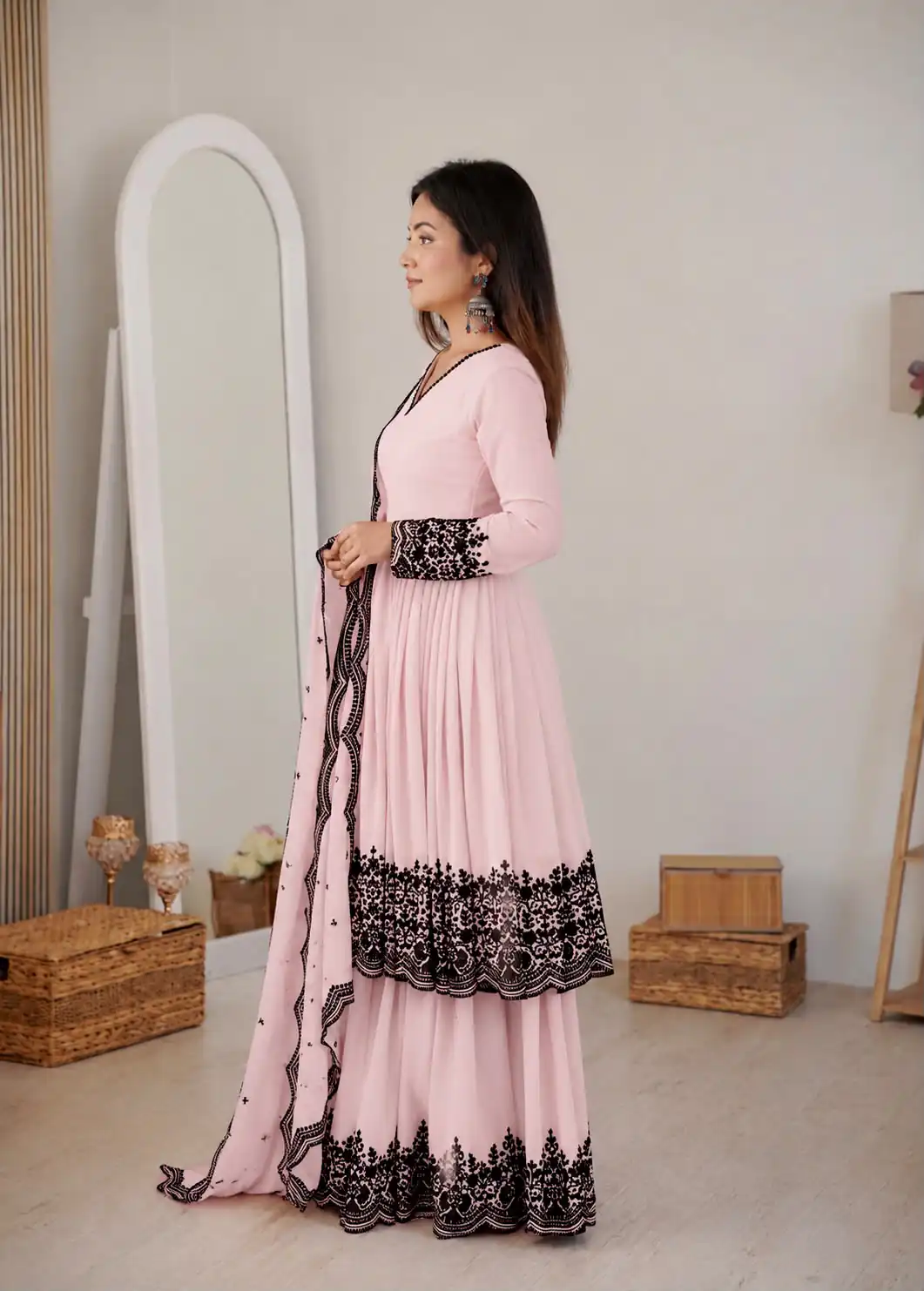 SP 71 Pink Faux Georgette Salwar Suit with Embroidery Work. Available at ₹2499 only. Delivery 4-6 Working Days. Shop now. | Jump Suits, Salwar suit, Casual Suits, Creative suits, Designer Suits, Palazzo Suits, Party Wear Suits, Patiala Suits, Straight Suits