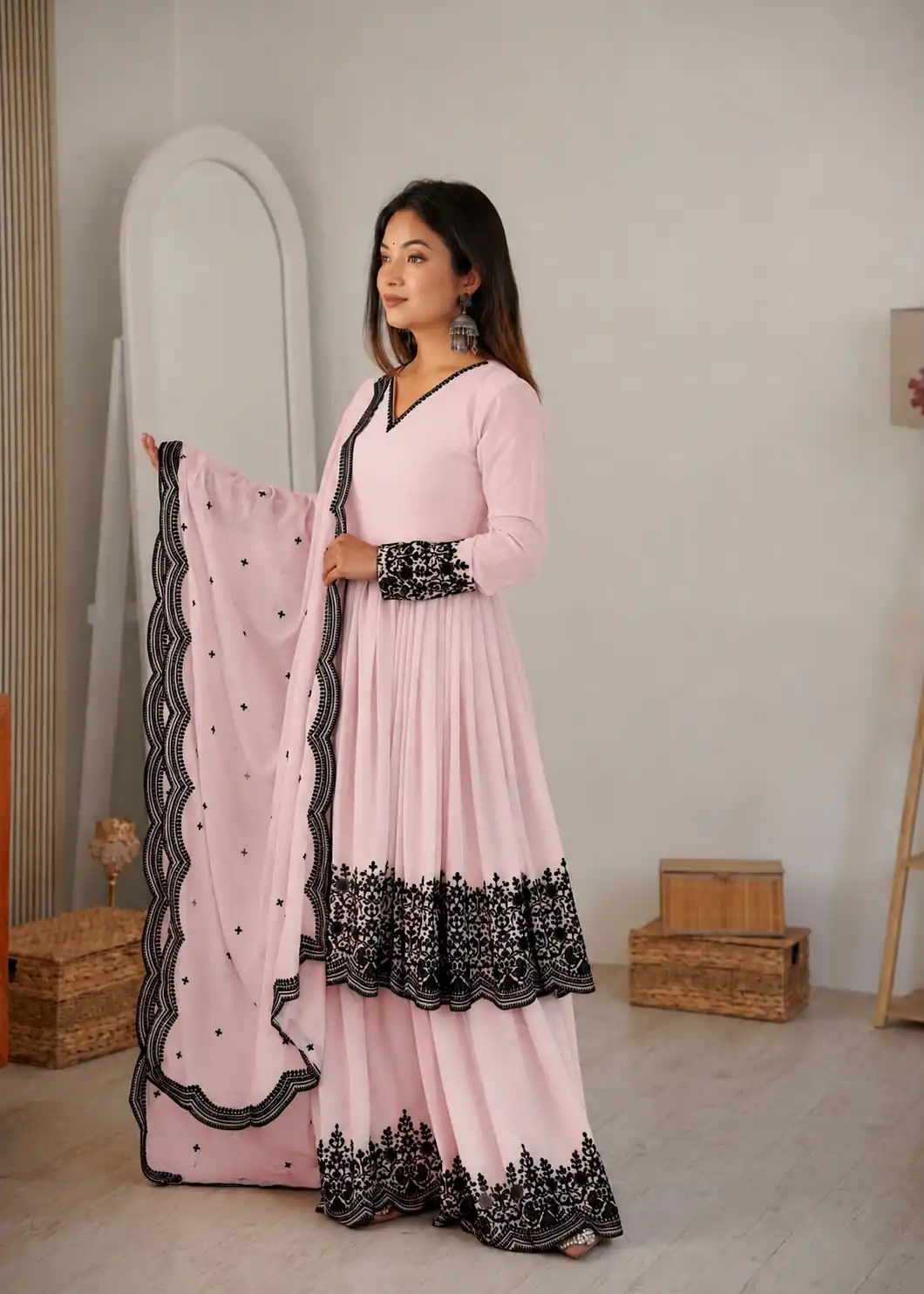 SP 71 Pink Faux Georgette Salwar Suit with Embroidery Work. Available at ₹2499 only. Delivery 4-6 Working Days. Shop now. | Jump Suits, Salwar suit, Casual Suits, Creative suits, Designer Suits, Palazzo Suits, Party Wear Suits, Patiala Suits, Straight Suits