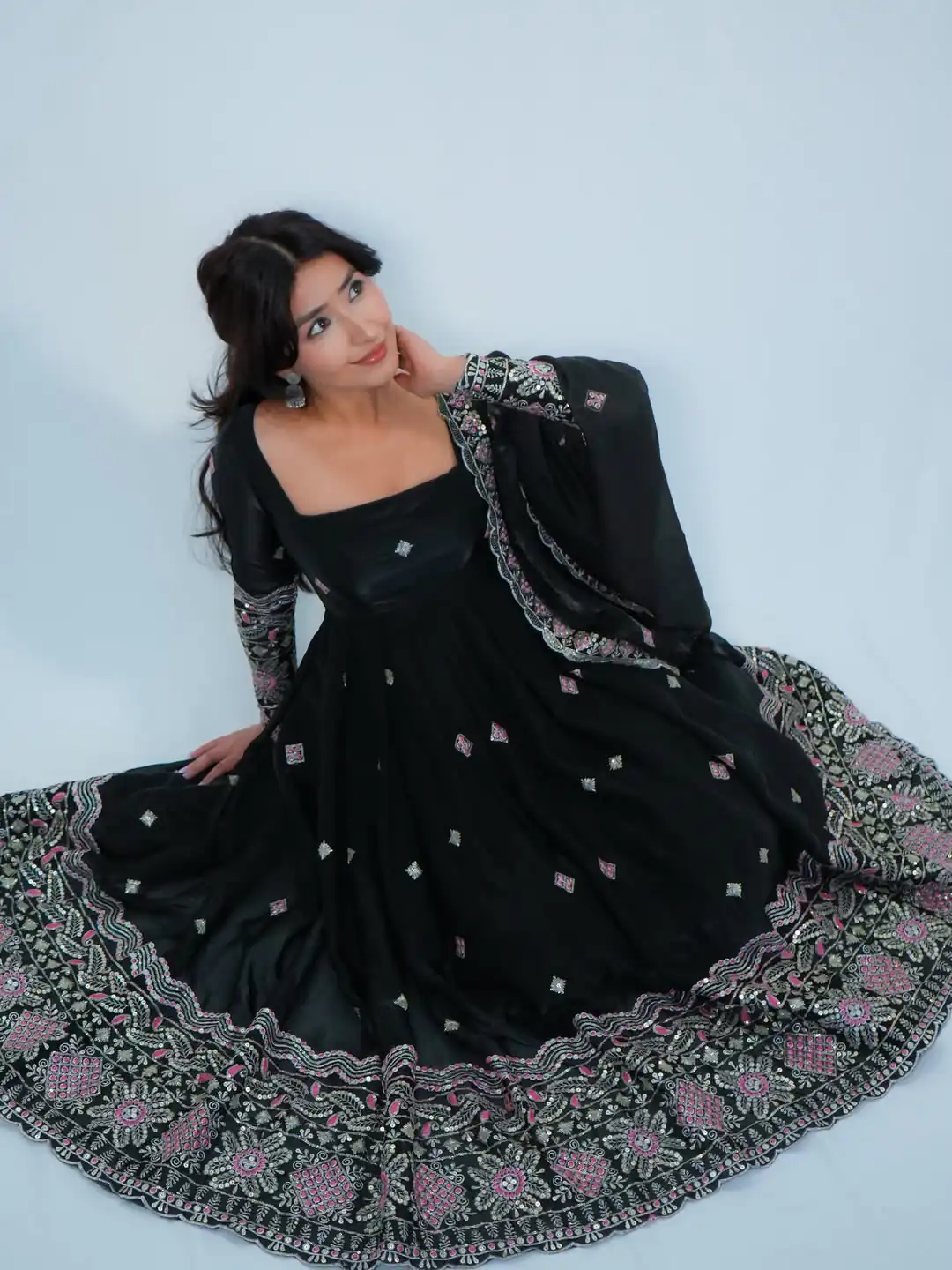 ST 1196 Black Color Fendy Satin Gown with Lace Work & Embroidery Work. Get it for ₹2699. Delivery 4-6 Working Days. Shop now. | Gowns, Bollywood Gowns, Creative Gowns, Designer Gowns, Embroidered Gowns, Party Wear Gowns, Salwar suit