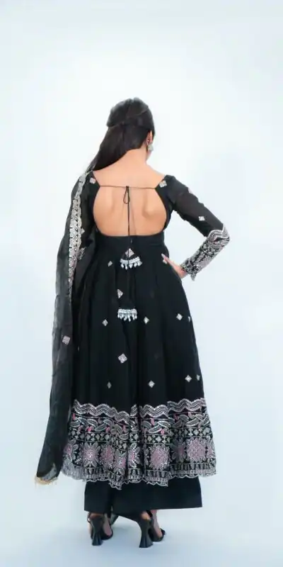 ST 1196 Black Color Fendy Satin Gown with Lace Work & Embroidery Work. Get it for ₹2699. Delivery 4-6 Working Days. Shop now. | Gowns, Bollywood Gowns, Creative Gowns, Designer Gowns, Embroidered Gowns, Party Wear Gowns, Salwar suit