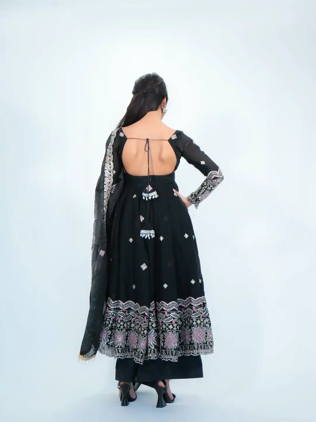 ST 1196 Black Color Fendy Satin Gown with Lace Work & Embroidery Work. Get it for ₹2699. Delivery 4-6 Working Days. Shop now. | Gowns, Bollywood Gowns, Creative Gowns, Designer Gowns, Embroidered Gowns, Party Wear Gowns, Salwar suit