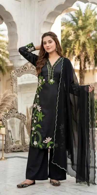 ST 249 Black Roman Silk Salwar Suit with Sequins Work & Embroidery Work. Available at ₹2099 only. Delivery 4-6 Working Days. Shop now. | Jump Suits, Salwar suit, Casual Suits, Creative suits, Designer Suits, Palazzo Suits, Party Wear Suits, Patiala Suits, Straight Suits