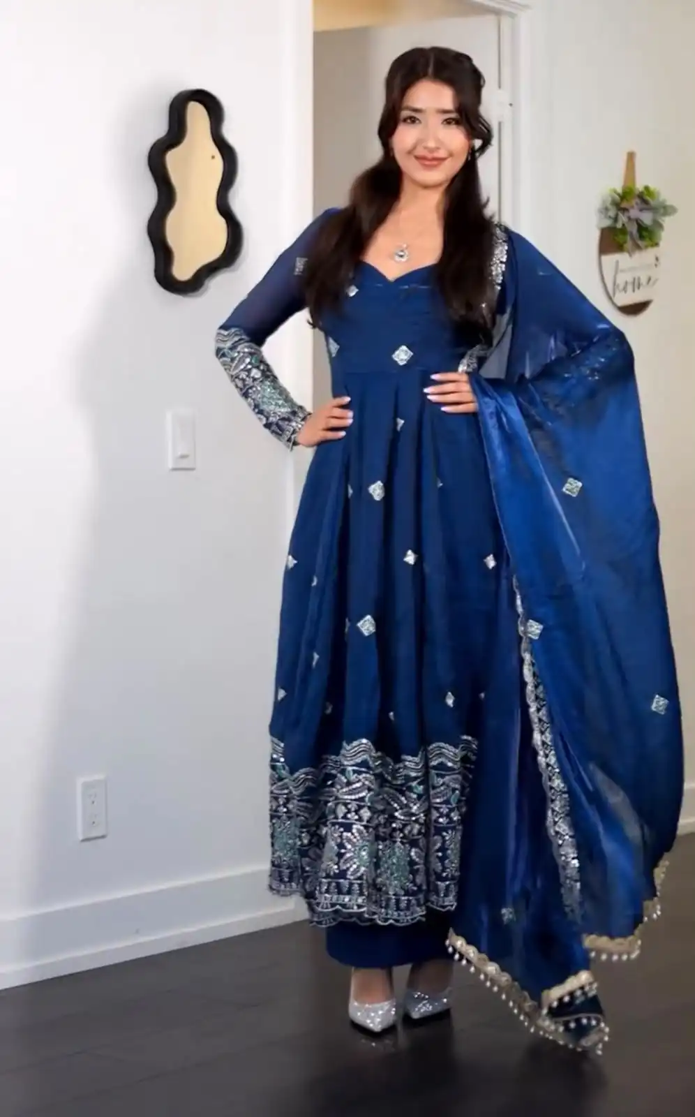 ST 1196 Blue Color Fendy Satin Gown with Lace Work & Embroidery Work. Get it for ₹2699. Delivery 4-6 Working Days. Shop now. | Gowns, Bollywood Gowns, Creative Gowns, Designer Gowns, Embroidered Gowns, Party Wear Gowns