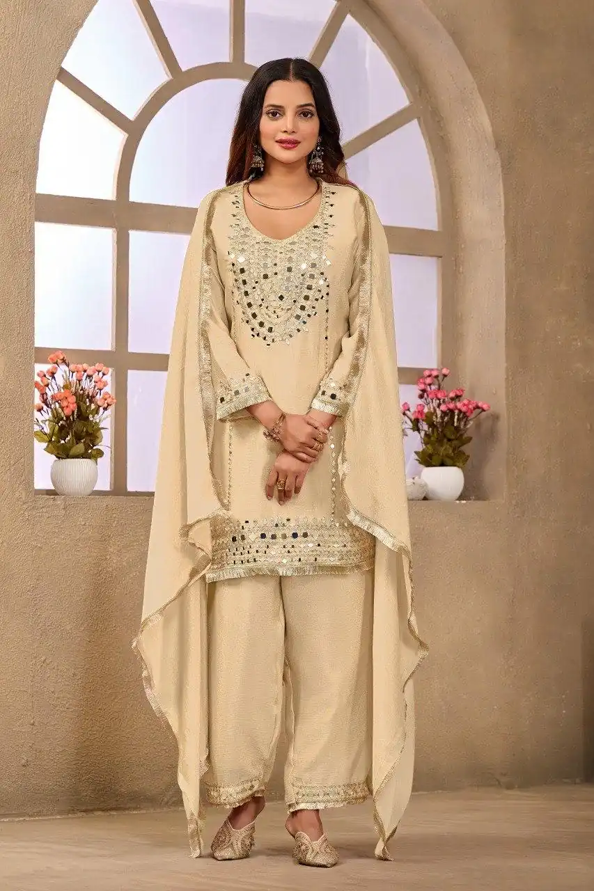 FC 102 Cream Chinon Silk Salwar Suit Perfect for Wedding, Party, Ganesh Chaturthi, Baby Shower, Makar Sankranti – . Affordable Price ₹2949. Delivery | Jump Suits, Salwar suit, Casual Suits, Creative suits, Designer Suits, Palazzo Suits, Party Wear Suits, Patiala Suits, Straight Suits
