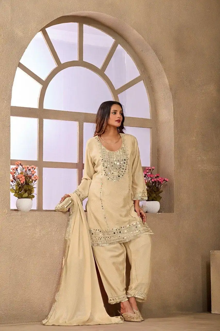 FC 102 Cream Chinon Silk Salwar Suit Perfect for Wedding, Party, Ganesh Chaturthi, Baby Shower, Makar Sankranti – . Affordable Price ₹2949. Delivery | Jump Suits, Salwar suit, Casual Suits, Creative suits, Designer Suits, Palazzo Suits, Party Wear Suits, Patiala Suits, Straight Suits