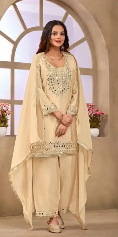 FC 102 Cream Chinon Silk Salwar Suit Perfect for Wedding, Party, Ganesh Chaturthi, Baby Shower, Makar Sankranti – . Affordable Price ₹2949. Delivery | Jump Suits, Salwar suit, Casual Suits, Creative suits, Designer Suits, Palazzo Suits, Party Wear Suits, Patiala Suits, Straight Suits