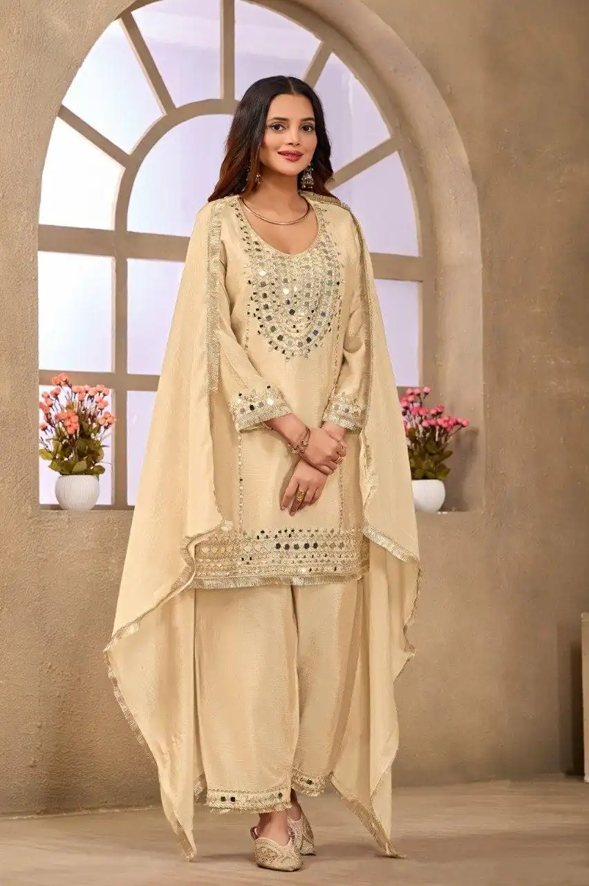 FC 102 Cream Chinon Silk Salwar Suit Perfect for Wedding, Party, Ganesh Chaturthi, Baby Shower, Makar Sankranti – . Affordable Price ₹2949. Delivery | Jump Suits, Salwar suit, Casual Suits, Creative suits, Designer Suits, Palazzo Suits, Party Wear Suits, Patiala Suits, Straight Suits