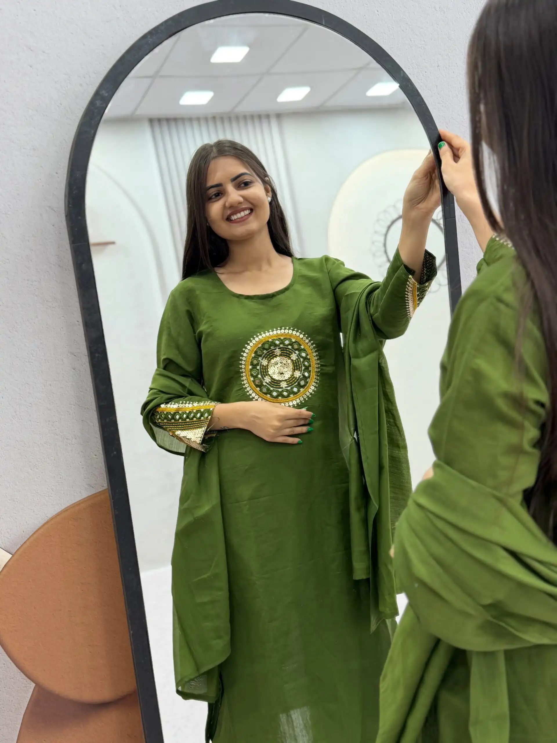 PC 598 Green Roman Silk Salwar Suit with Sequins Work & Embroidery Work. Available at ₹2099 only. Delivery 4-6 Working Days. Shop now. | Jump Suits, Salwar suit, Casual Suits, Creative suits, Designer Suits, Palazzo Suits, Party Wear Suits, Patiala Suits, Straight Suits