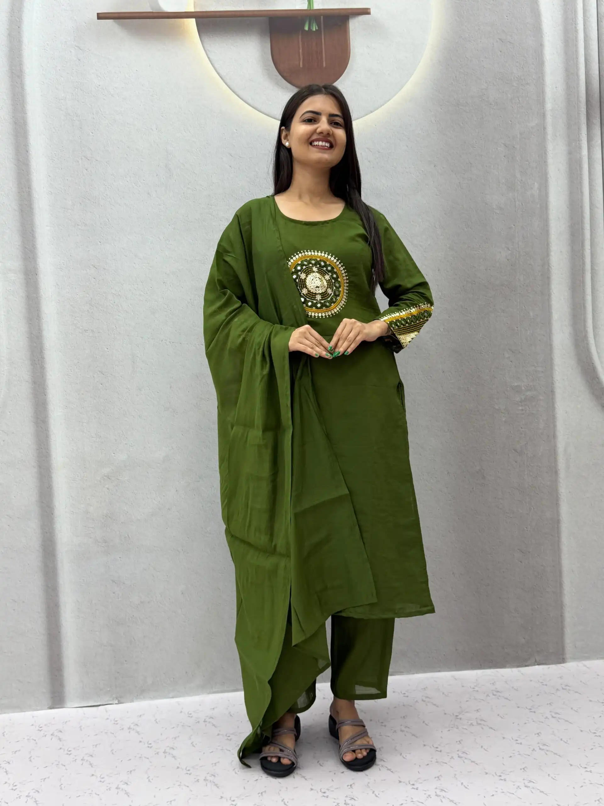 PC 598 Green Roman Silk Salwar Suit with Sequins Work & Embroidery Work. Available at ₹2099 only. Delivery 4-6 Working Days. Shop now. | Jump Suits, Salwar suit, Casual Suits, Creative suits, Designer Suits, Palazzo Suits, Party Wear Suits, Patiala Suits, Straight Suits