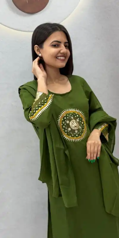 PC 598 Green Roman Silk Salwar Suit with Sequins Work & Embroidery Work. Available at ₹2099 only. Delivery 4-6 Working Days. Shop now. | Jump Suits, Salwar suit, Casual Suits, Creative suits, Designer Suits, Palazzo Suits, Party Wear Suits, Patiala Suits, Straight Suits