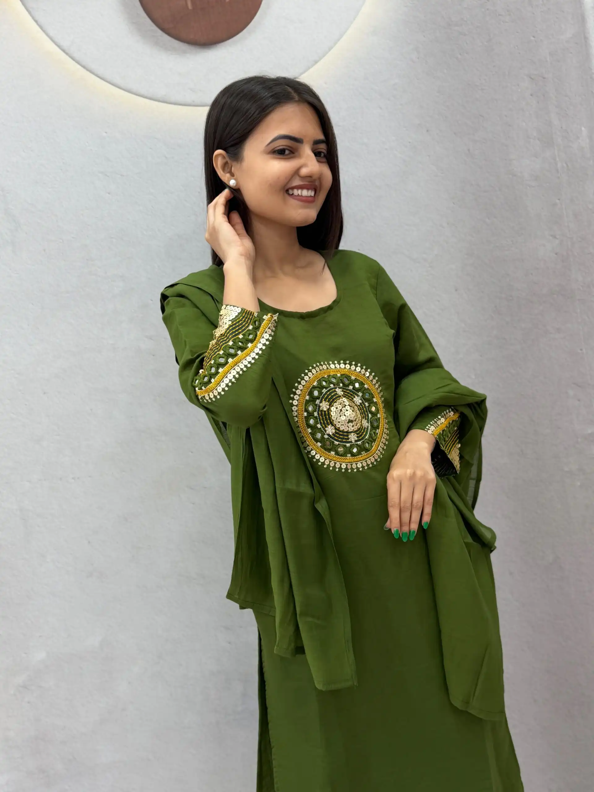 PC 598 Green Roman Silk Salwar Suit with Sequins Work & Embroidery Work. Available at ₹2099 only. Delivery 4-6 Working Days. Shop now. | Jump Suits, Salwar suit, Casual Suits, Creative suits, Designer Suits, Palazzo Suits, Party Wear Suits, Patiala Suits, Straight Suits