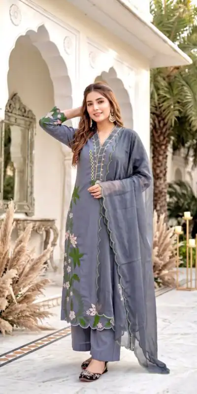 ST 249 Grey Roman Silk Salwar Suit with Sequins Work & Embroidery Work. Available at ₹2099 only. Delivery 4-6 Working Days. Shop now. | Jump Suits, Salwar suit, Casual Suits, Creative suits, Designer Suits, Palazzo Suits, Party Wear Suits, Patiala Suits, Straight Suits