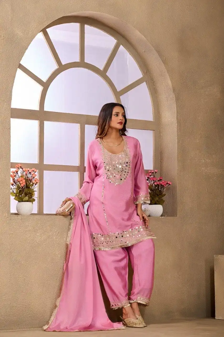 FC 102 Pink Chinon Silk Salwar Suit Perfect for Wedding, Party, Ganesh Chaturthi, Baby Shower, Makar Sankranti – . Affordable Price ₹2949. Delivery | Jump Suits, Salwar suit, Casual Suits, Creative suits, Designer Suits, Palazzo Suits, Party Wear Suits, Patiala Suits, Straight Suits