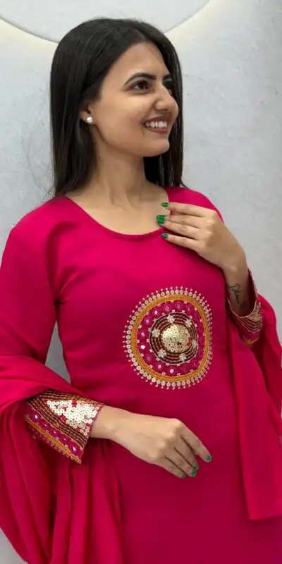PC 598 Pink Roman Silk Salwar Suit with Sequins Work & Embroidery Work. Available at ₹2099 only. Delivery 4-6 Working Days. Shop now. | Jump Suits, Salwar suit, Casual Suits, Creative suits, Designer Suits, Palazzo Suits, Party Wear Suits, Patiala Suits, Straight Suits