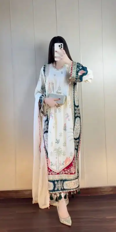 LG 2141 White Star Silk Salwar Suit with Embroidery Work & Sequins Work. Festive Deal ₹2999. Delivery 4-6 Working Days. Shop now. | Jump Suits, Salwar suit, Casual Suits, Creative suits, Designer Suits, Palazzo Suits, Party Wear Suits, Patiala Suits, Straight Suits