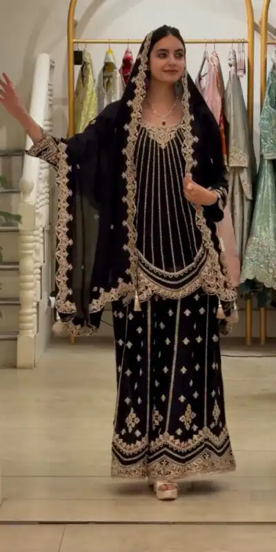 VLM 331 Black Faux Georgette Salwar Suit erfect for Wedding, Party, Mehendi, Pongal, Reception – . Available at ₹2449 only. Delivery 4-6 Working Days | Jump Suits, Salwar suit, Casual Suits, Creative suits, Designer Suits, Palazzo Suits, Party Wear Suits, Patiala Suits, Straight Suits