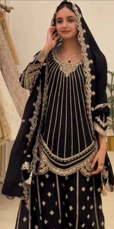 VLM 331 Black Faux Georgette Salwar Suit erfect for Wedding, Party, Mehendi, Pongal, Reception – . Available at ₹2449 only. Delivery 4-6 Working Days | Jump Suits, Salwar suit, Casual Suits, Creative suits, Designer Suits, Palazzo Suits, Party Wear Suits, Patiala Suits, Straight Suits