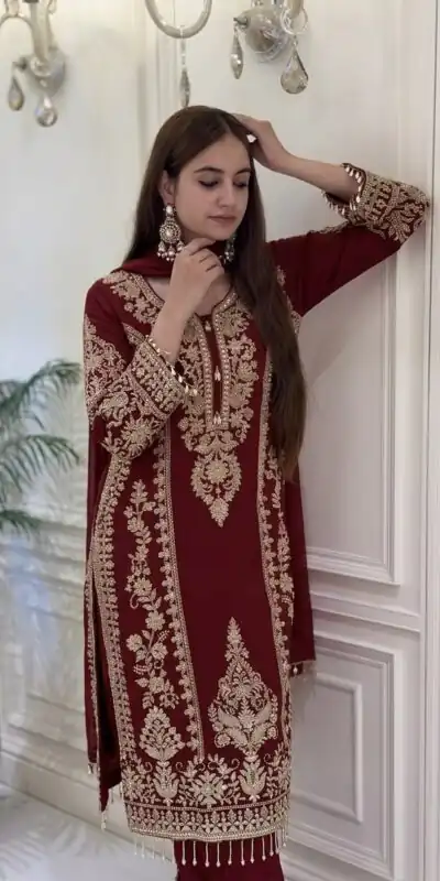 SRK 5365 Maroon Faux Georgette Salwar Suit erfect for Wedding, Party, Mehendi, Pongal, Reception – . Available at ₹2449 only. Delivery 4-6 Working Days | Jump Suits, Salwar suit, Casual Suits, Creative suits, Designer Suits, Palazzo Suits, Party Wear Suits, Patiala Suits, Straight Suits