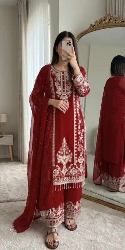 SRK 5365 Maroon Faux Georgette Salwar Suit erfect for Wedding, Party, Mehendi, Pongal, Reception – . Available at ₹2449 only. Delivery 4-6 Working Days | Jump Suits, Salwar suit, Casual Suits, Creative suits, Designer Suits, Palazzo Suits, Party Wear Suits, Patiala Suits, Straight Suits
