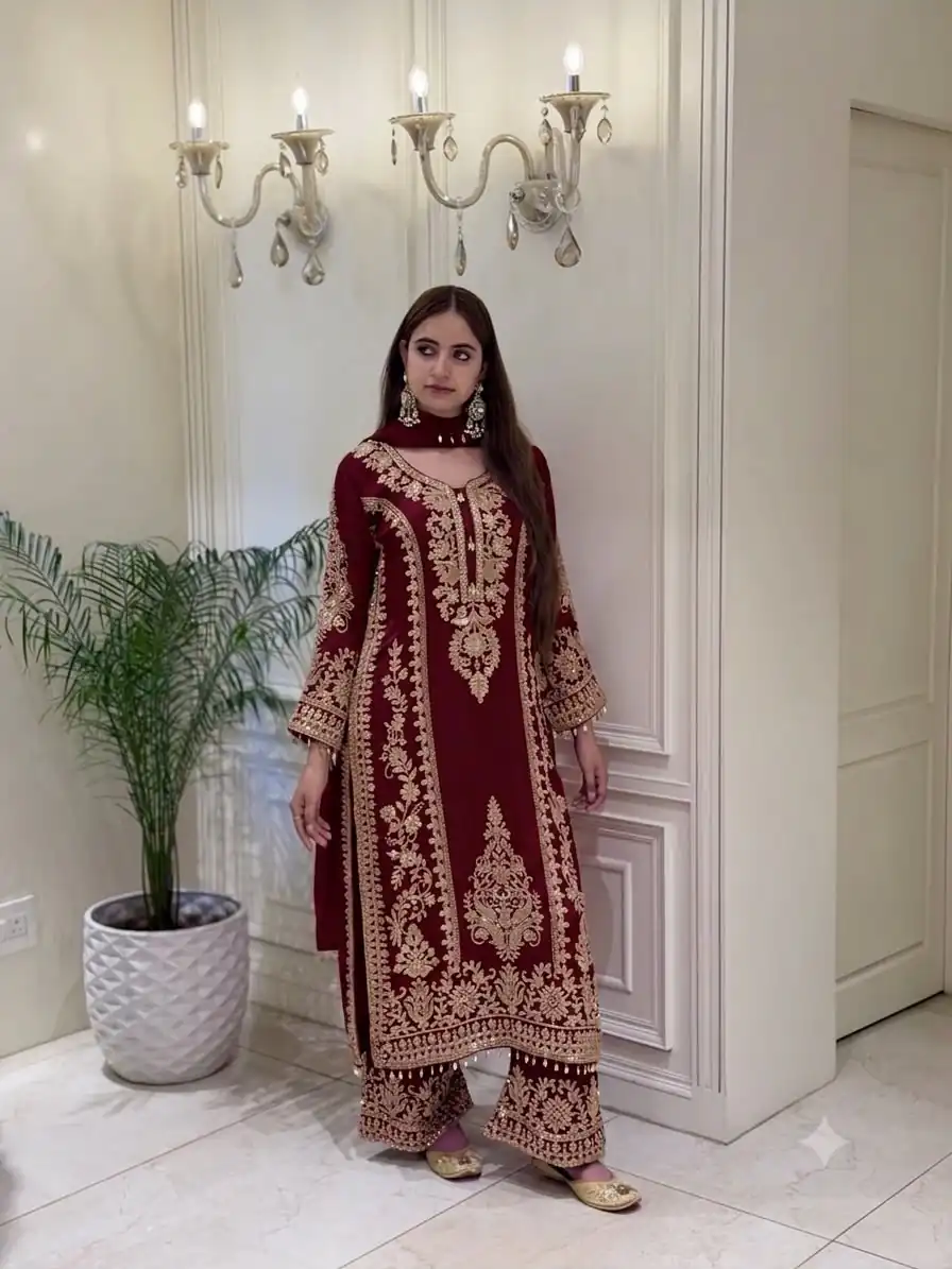SRK 5365 Maroon Faux Georgette Salwar Suit erfect for Wedding, Party, Mehendi, Pongal, Reception – . Available at ₹2449 only. Delivery 4-6 Working Days | Jump Suits, Salwar suit, Casual Suits, Creative suits, Designer Suits, Palazzo Suits, Party Wear Suits, Patiala Suits, Straight Suits