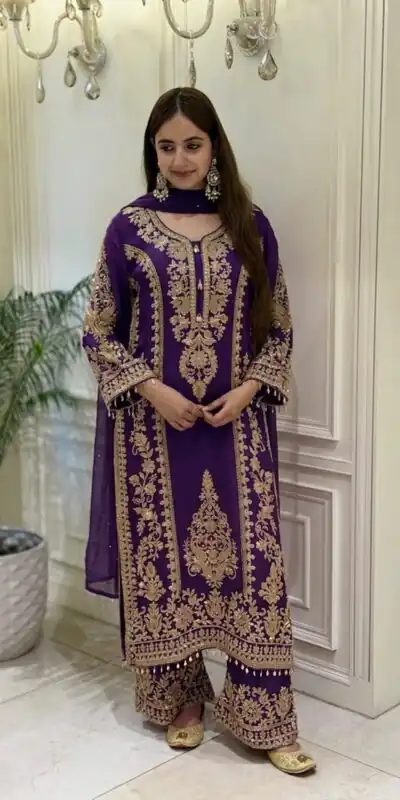 SRK 5365 Purple Faux Georgette Salwar Suit erfect for Wedding, Party, Mehendi, Pongal, Reception – . Available at ₹2449 only. Delivery 4-6 Working Days | Jump Suits, Salwar suit, Casual Suits, Creative suits, Designer Suits, Palazzo Suits, Party Wear Suits, Patiala Suits, Straight Suits