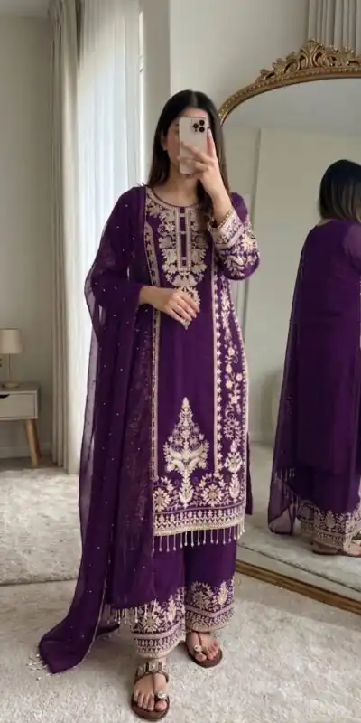 SRK 5365 Purple Faux Georgette Salwar Suit erfect for Wedding, Party, Mehendi, Pongal, Reception – . Available at ₹2449 only. Delivery 4-6 Working Days | Jump Suits, Salwar suit, Casual Suits, Creative suits, Designer Suits, Palazzo Suits, Party Wear Suits, Patiala Suits, Straight Suits