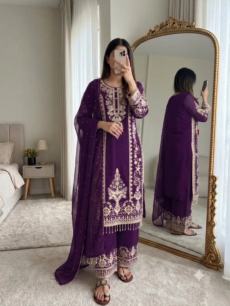 SRK 5365 Purple Faux Georgette Salwar Suit erfect for Wedding, Party, Mehendi, Pongal, Reception – . Available at ₹2449 only. Delivery 4-6 Working Days | Jump Suits, Salwar suit, Casual Suits, Creative suits, Designer Suits, Palazzo Suits, Party Wear Suits, Patiala Suits, Straight Suits