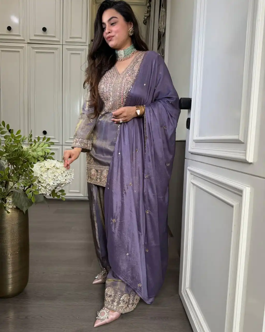 SRK 5367 Lavender Embroidery Work & Sequins Work Salwar Suit in Peach Ronald Silk. Get it for ₹2349. Delivery 4-6 Working Days. Shop now. | Jump Suits, Salwar suit, Casual Suits, Creative suits, Designer Suits, Palazzo Suits, Party Wear Suits, Patiala Suits, Straight Suits