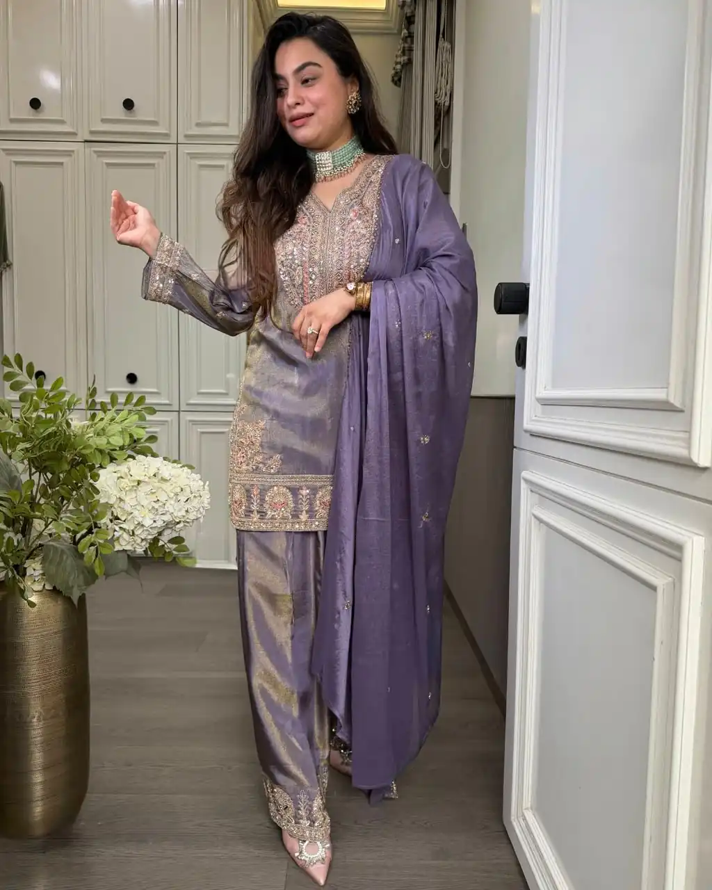 SRK 5367 Lavender Embroidery Work & Sequins Work Salwar Suit in Peach Ronald Silk. Get it for ₹2349. Delivery 4-6 Working Days. Shop now. | Jump Suits, Salwar suit, Casual Suits, Creative suits, Designer Suits, Palazzo Suits, Party Wear Suits, Patiala Suits, Straight Suits